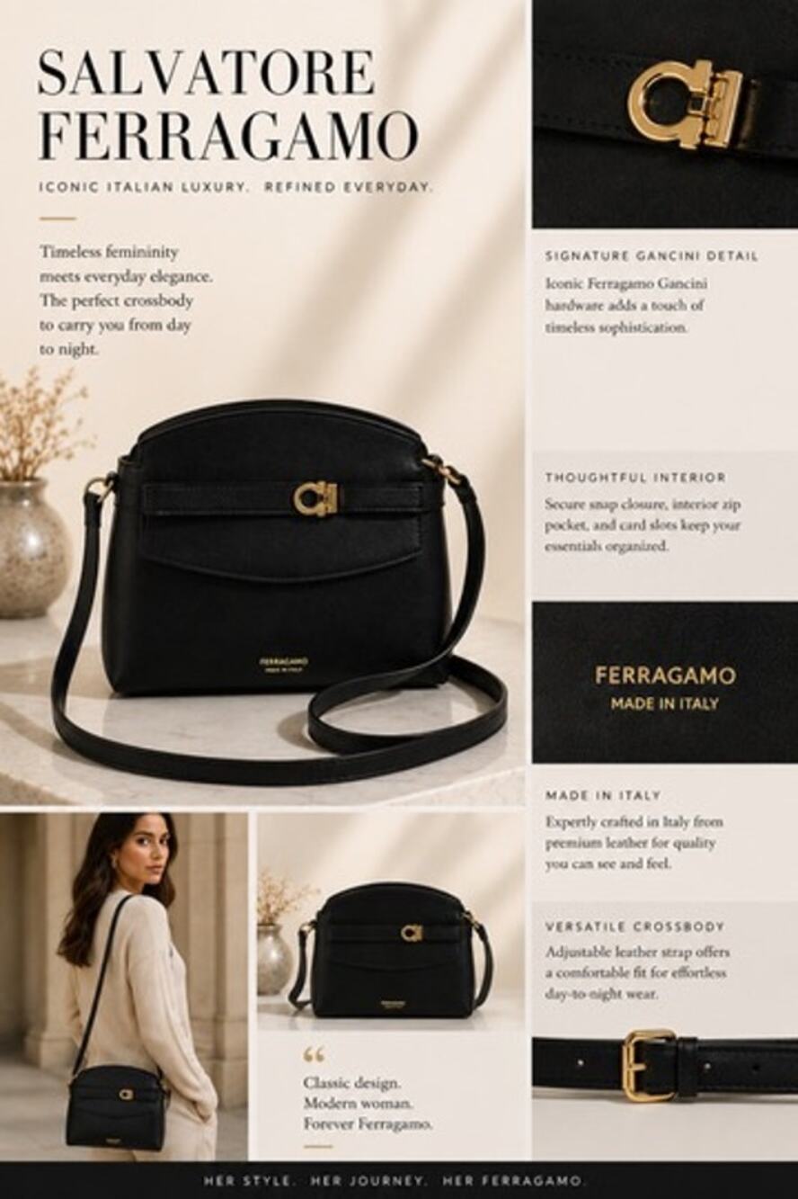 Salvatore Ferragamo Gancini Hug Messenger Bag*NEW Calf-Skin Leather in box $2100